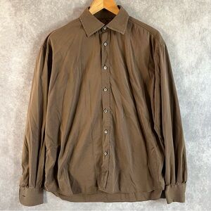 Prada Button Dress Shirt Men 40 Brown 15 3/4 Neck Preppy Made Italy **See Desc**